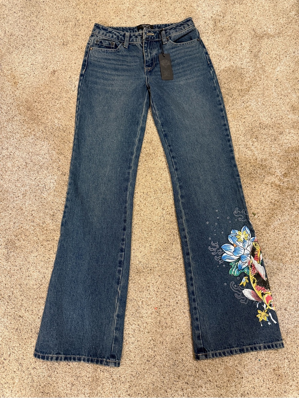 Ed Hardy Floral Graphic Jeans Size 2 – Blue Denim Statement Y2K Style
